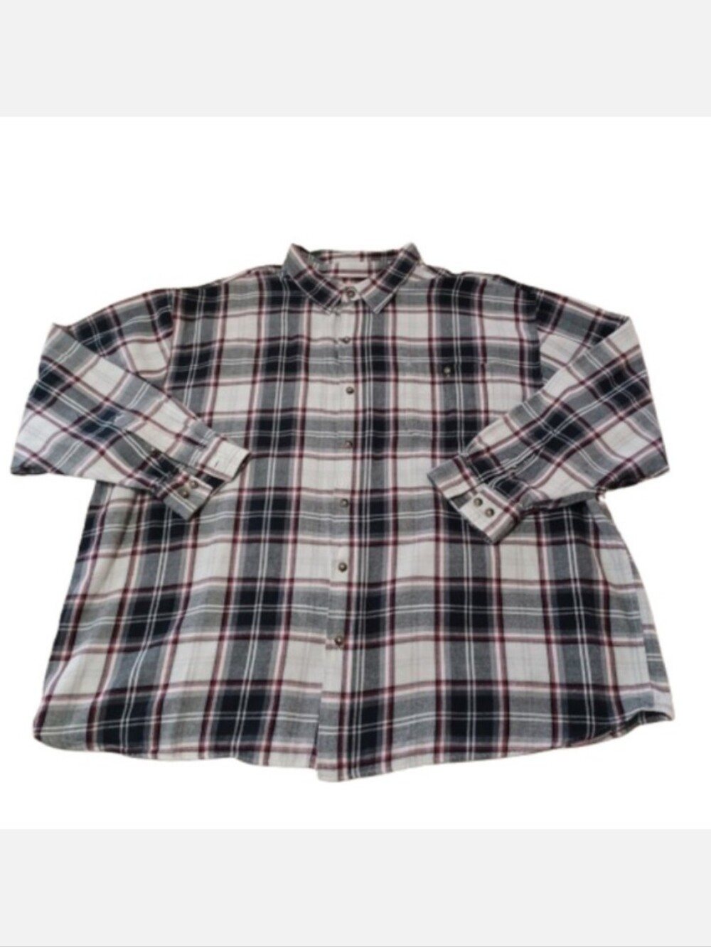 BLUE MOUNTAIN Big Mens 4XL Plaid Cotton Gray Long Sleeve Button Front Shirt Top